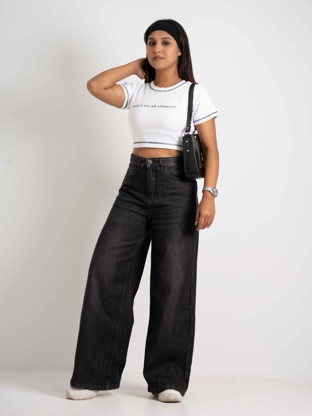 Classic Ash Black High Waist Wide Leg Soft Denim (1006)