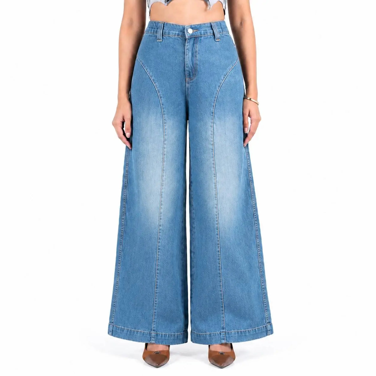 Super Baggy Waist Elastic Jeans – Light Blue(1038)