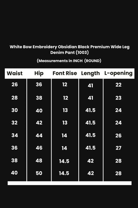 Classic White Bow Embroidery Wide Leg Denim Black (1003)