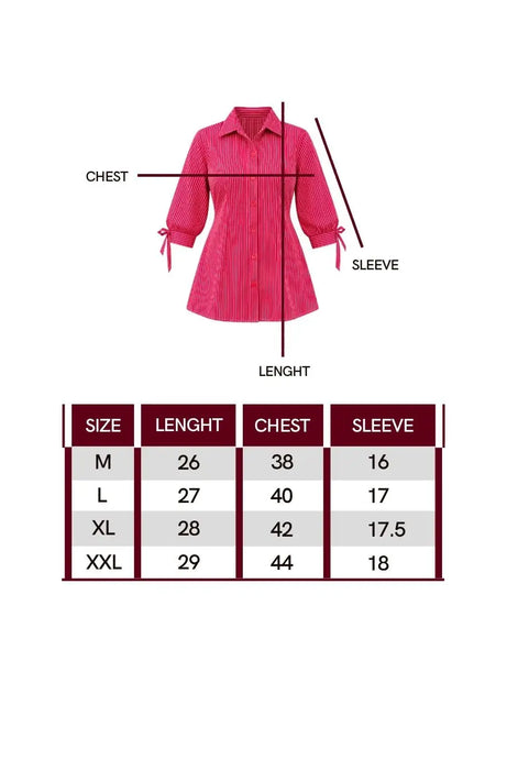 Fitted Waist Puff Sleeve – Marron White Stripe Shirt (201)