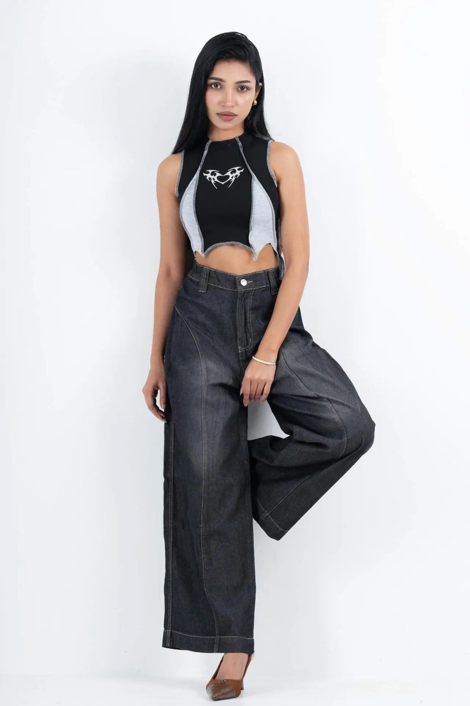 Super Baggy Waist Elastic Jeans – Ash Black (1038)