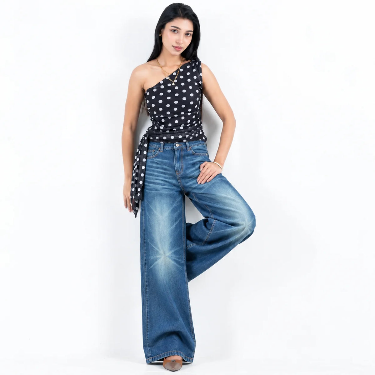 Classic Mid Tint Blue Wide Leg Soft Denim (1004)