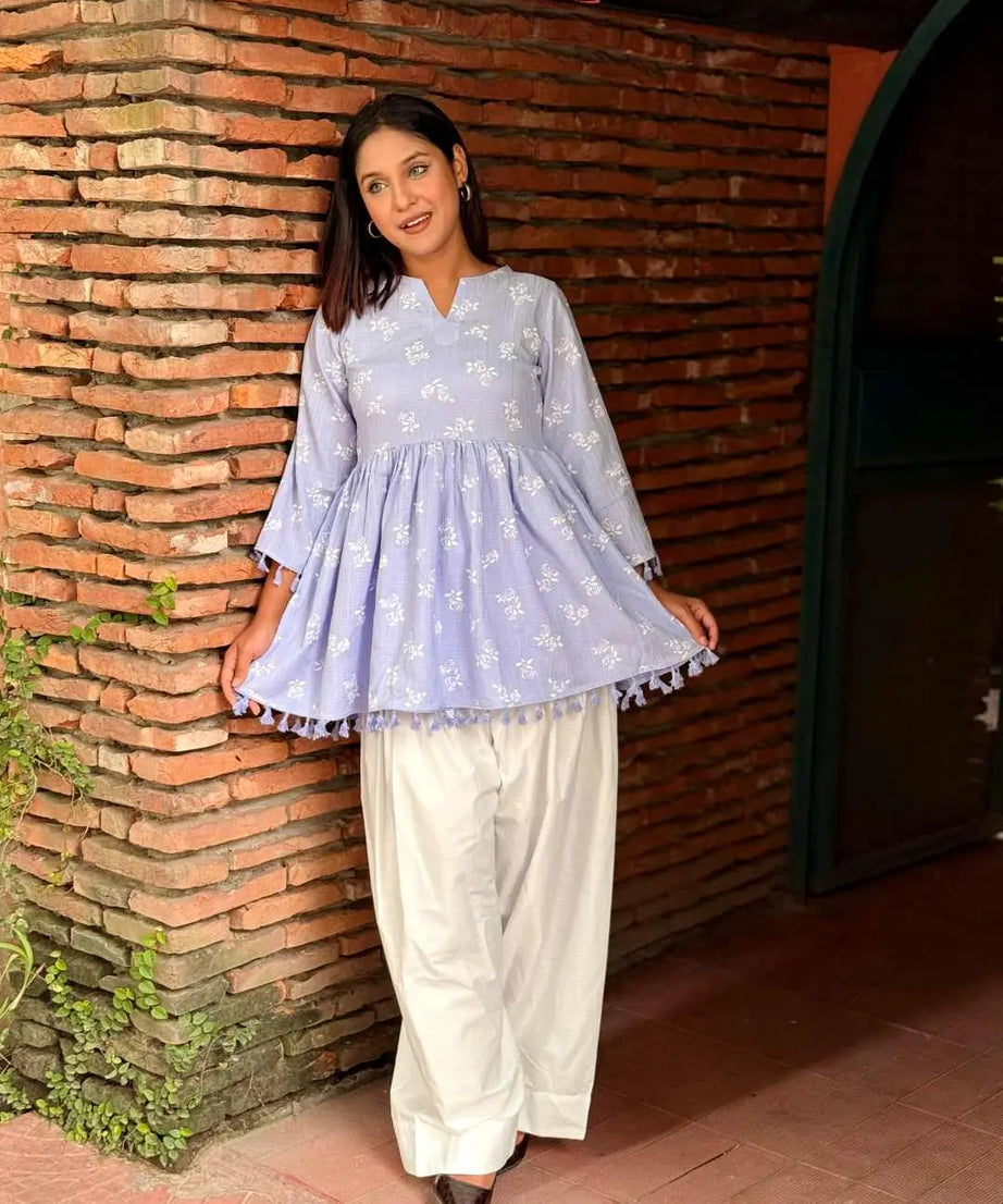 Floral Tassel Tunic – Sky Blue (109)