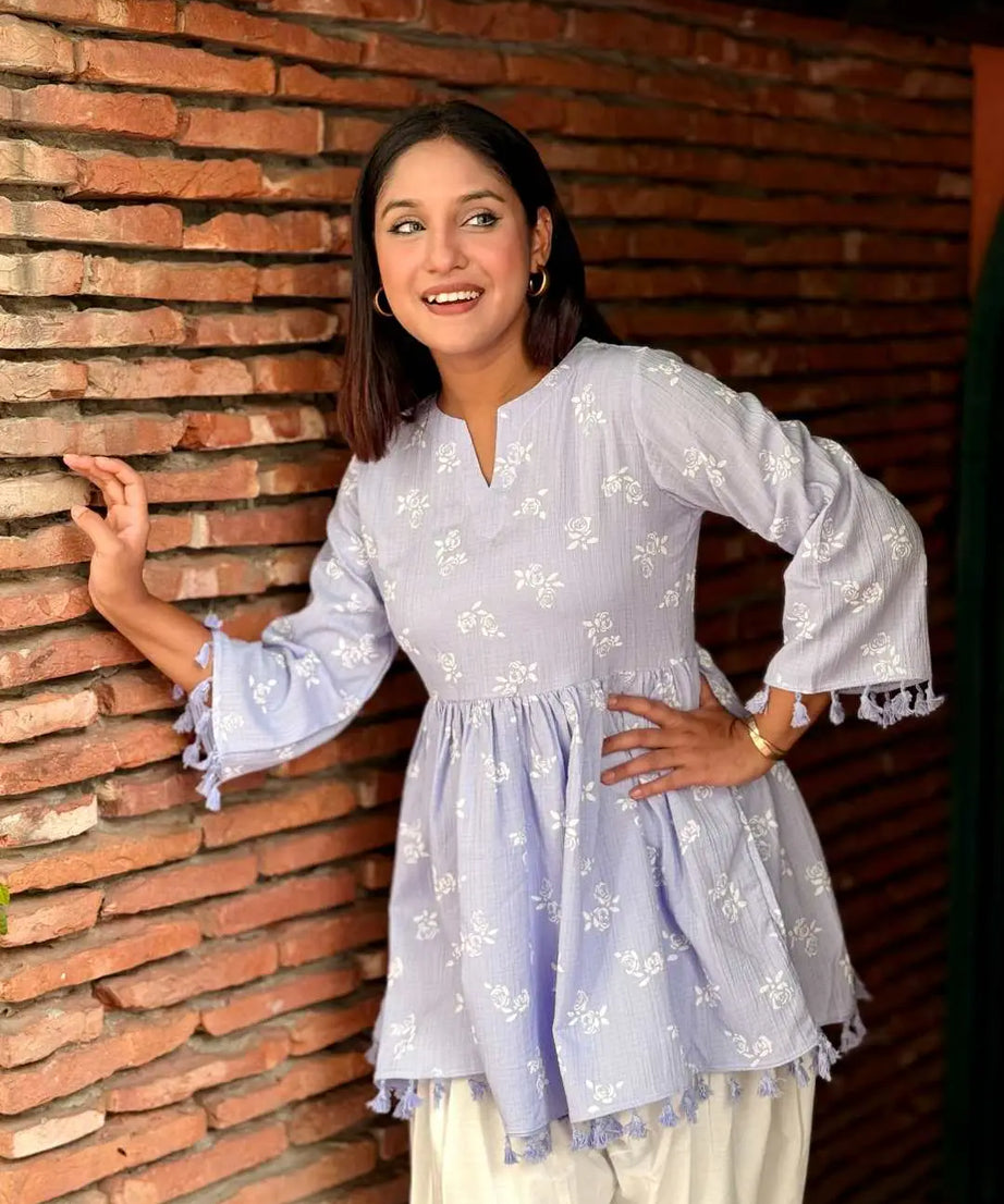 Floral Tassel Tunic – Sky Blue (109)