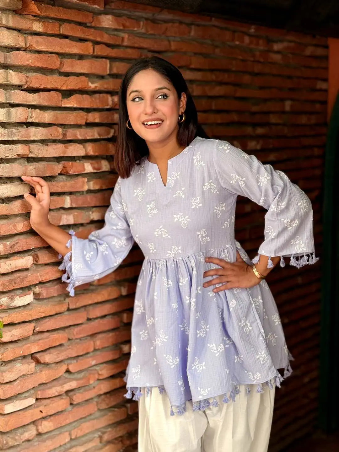 Floral Tassel Tunic – Sky Blue (109)