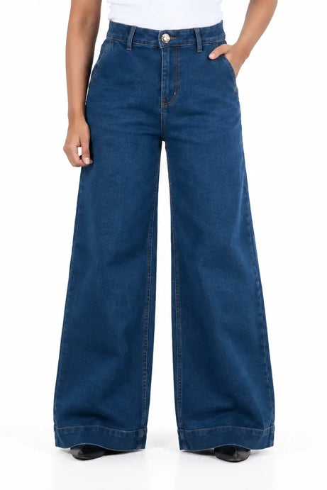 Big Hem Denim Blue Wide-Leg Denim for Women(1024)