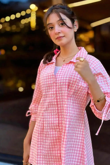 Fitted Waist Puff Sleeve striped Top, Suitable For Women – Soft Pink (201)
