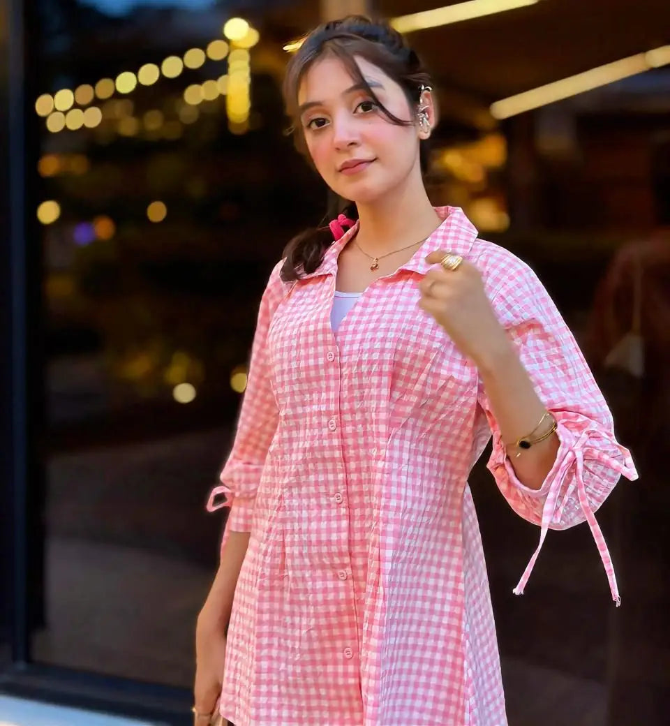 Fitted Waist Puff Sleeve striped Top, Suitable For Women – Soft Pink (201)