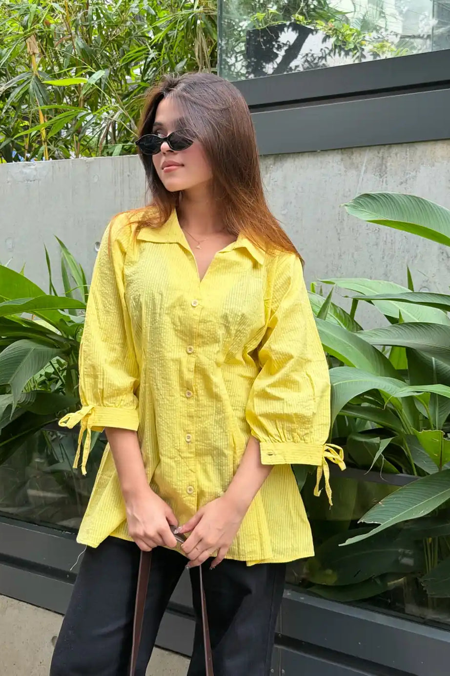 Fitted Waist Puff Sleeve – Light Yellow Shirt (201)