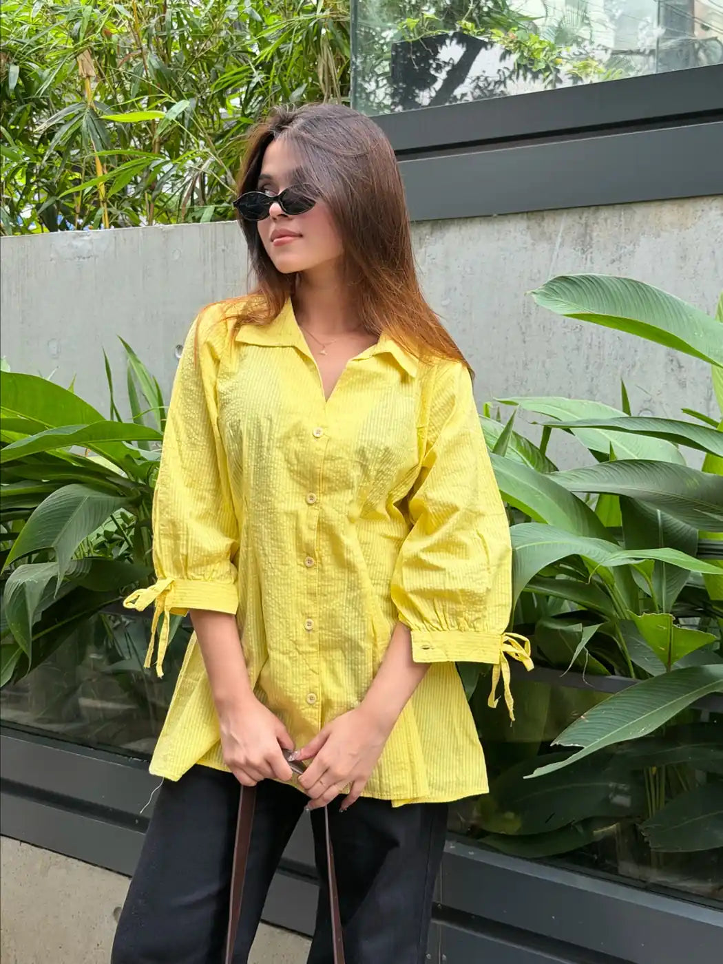Fitted Waist Puff Sleeve – Light Yellow Shirt (201)