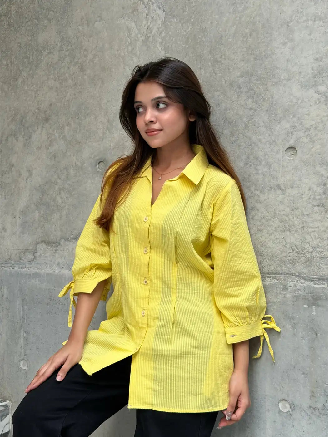 Fitted Waist Puff Sleeve – Light Yellow Shirt (201)