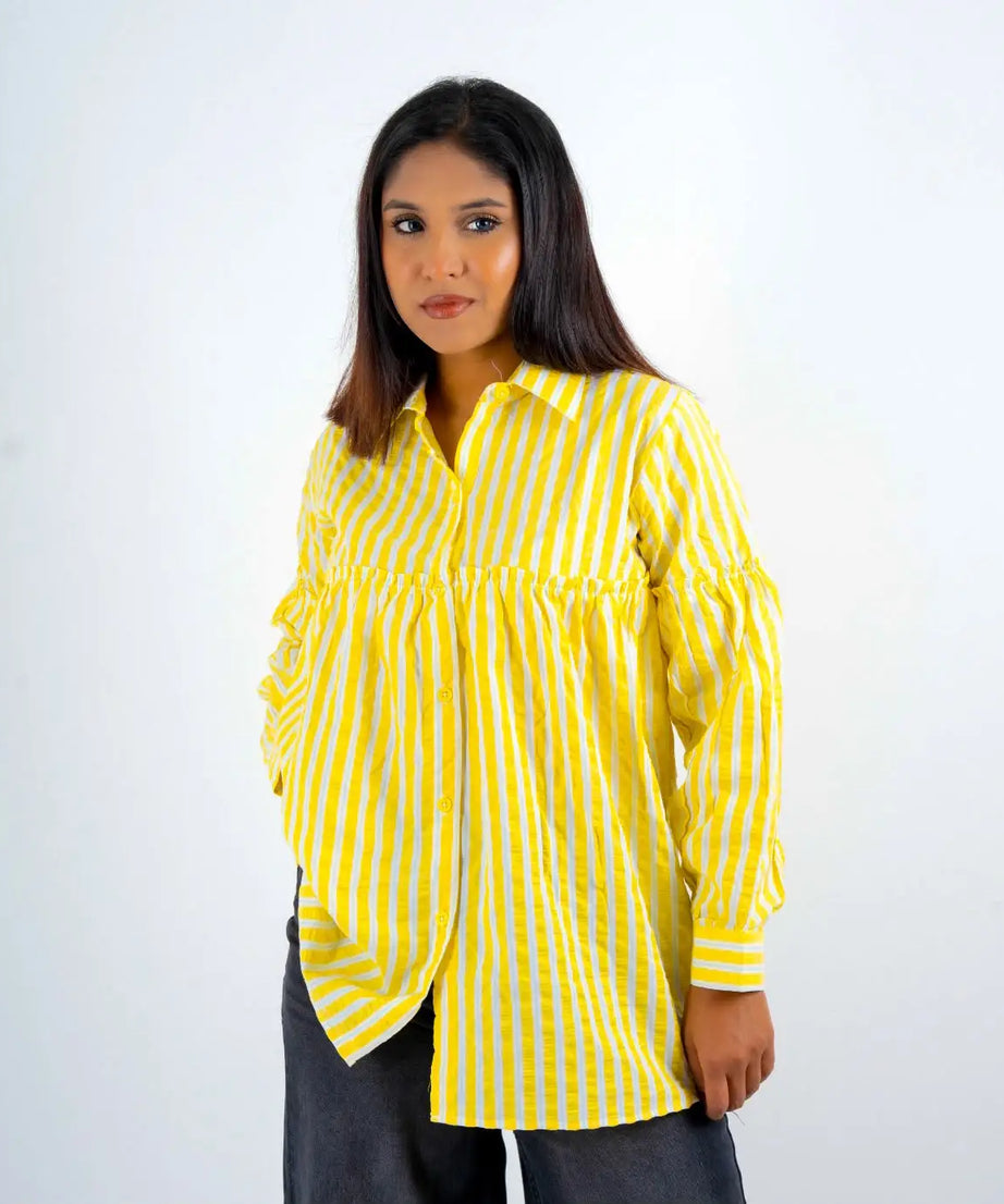 Pinstripe Gathered  Embossed Cotton - Buttercup Yellow (204)