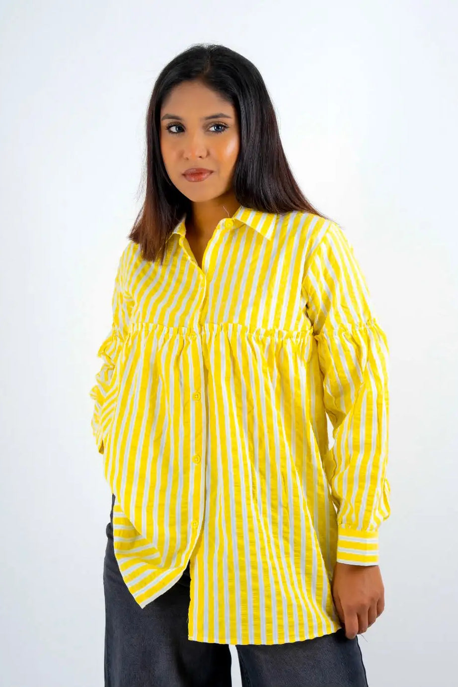 Pinstripe Gathered  Embossed Cotton - Buttercup Yellow (204)