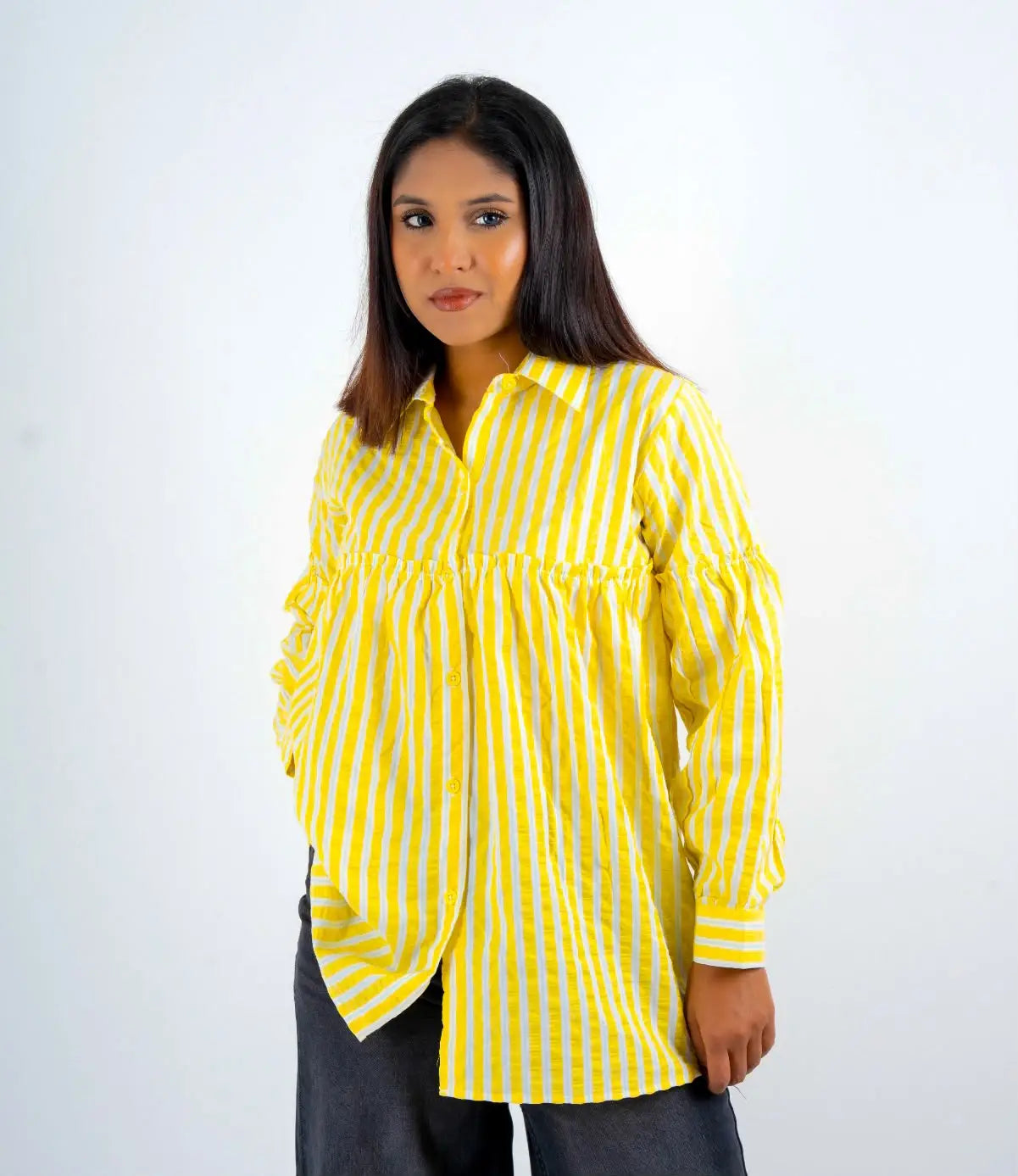 Pinstripe Gathered  Embossed Cotton - Buttercup Yellow (204)