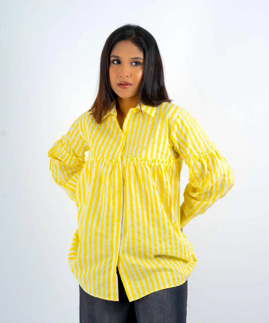 Pinstripe Gathered  Embossed Cotton - Buttercup Yellow (204)