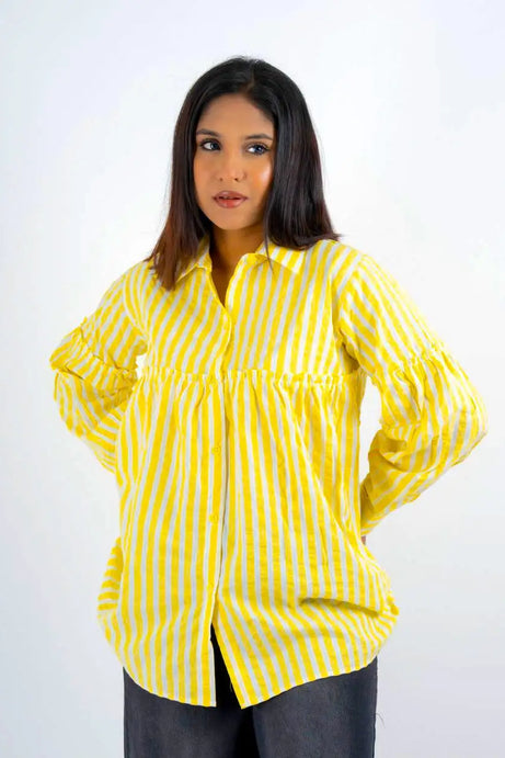 Pinstripe Gathered  Embossed Cotton - Buttercup Yellow (204)