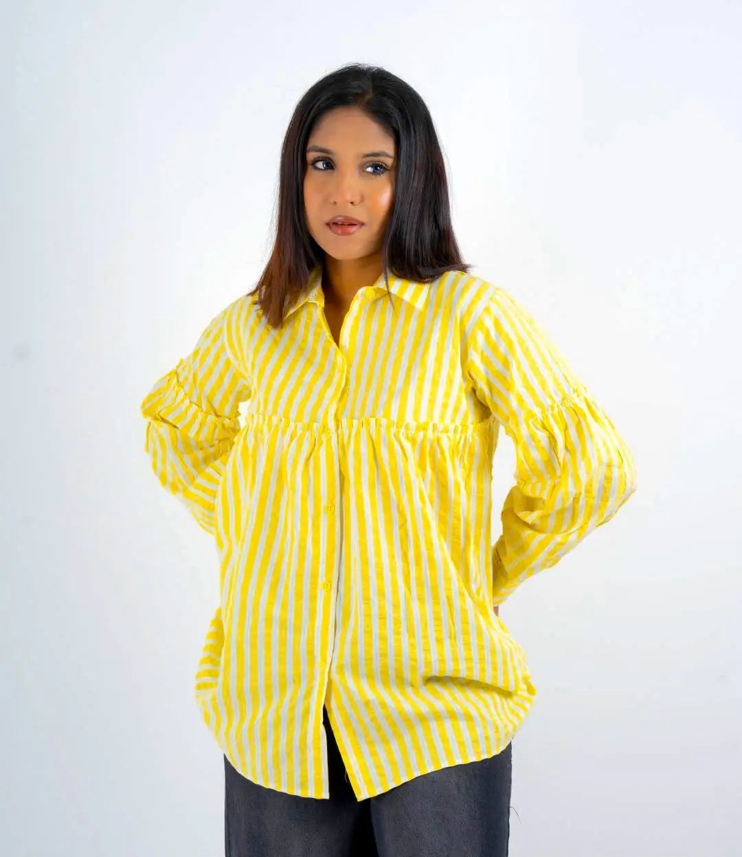 Pinstripe Gathered  Embossed Cotton - Buttercup Yellow (204)