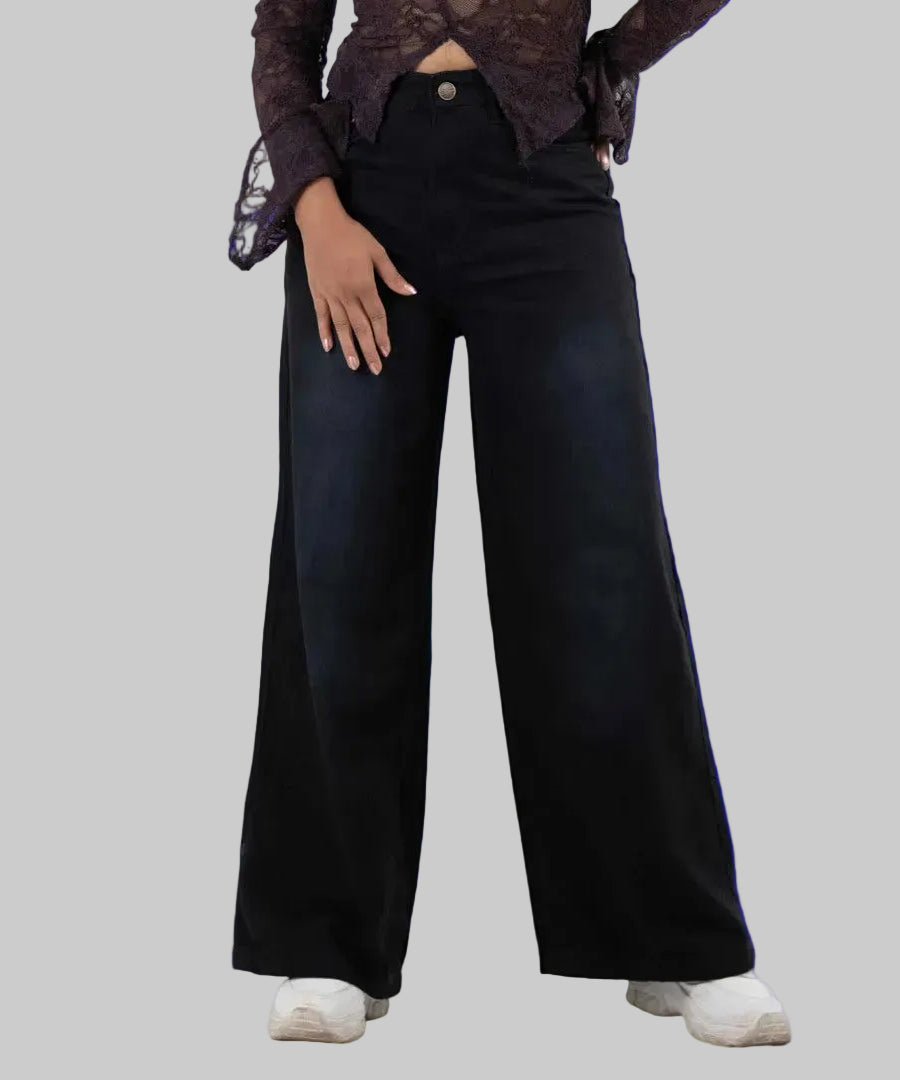 Classic Ash Black High Waist Wide Leg Soft Denim (1006)