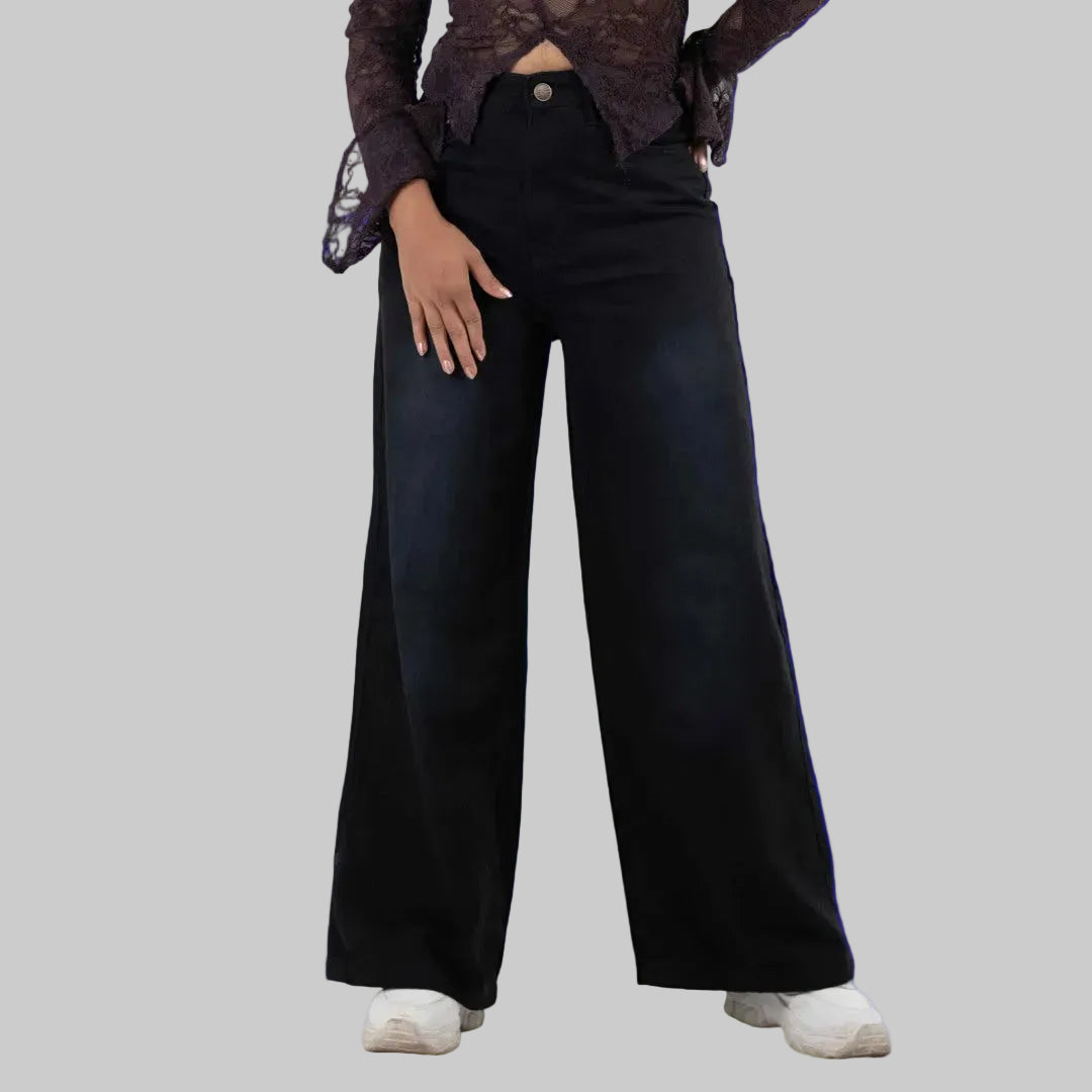 Classic Ash Black High Waist Wide Leg Soft Denim (1006)