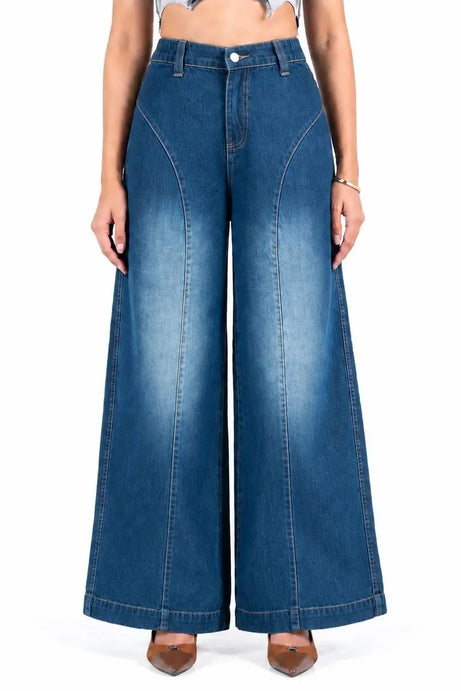 Super Baggy Waist Elastic Jeans – Mid Blue(1038)