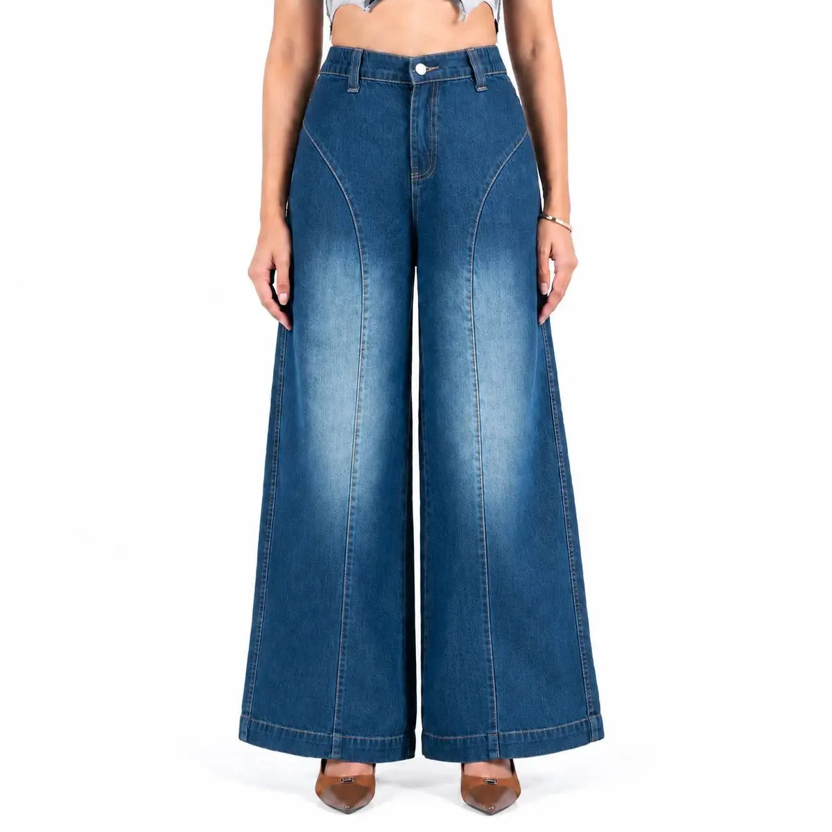 Super Baggy Waist Elastic Jeans – Mid Blue(1038)