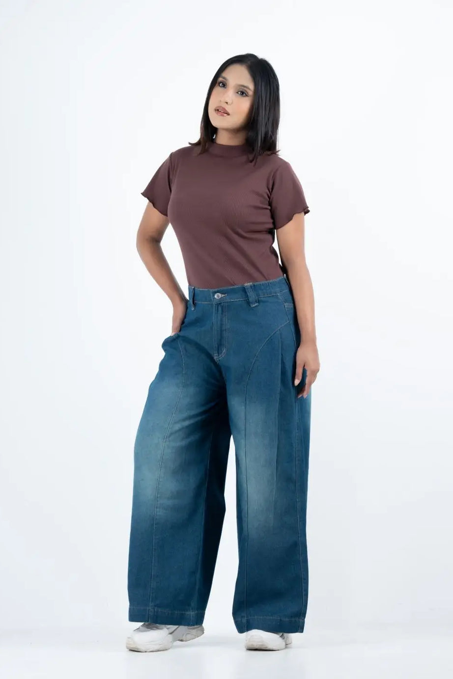 Super Baggy Waist Elastic Jeans – Mid Blue(1038)