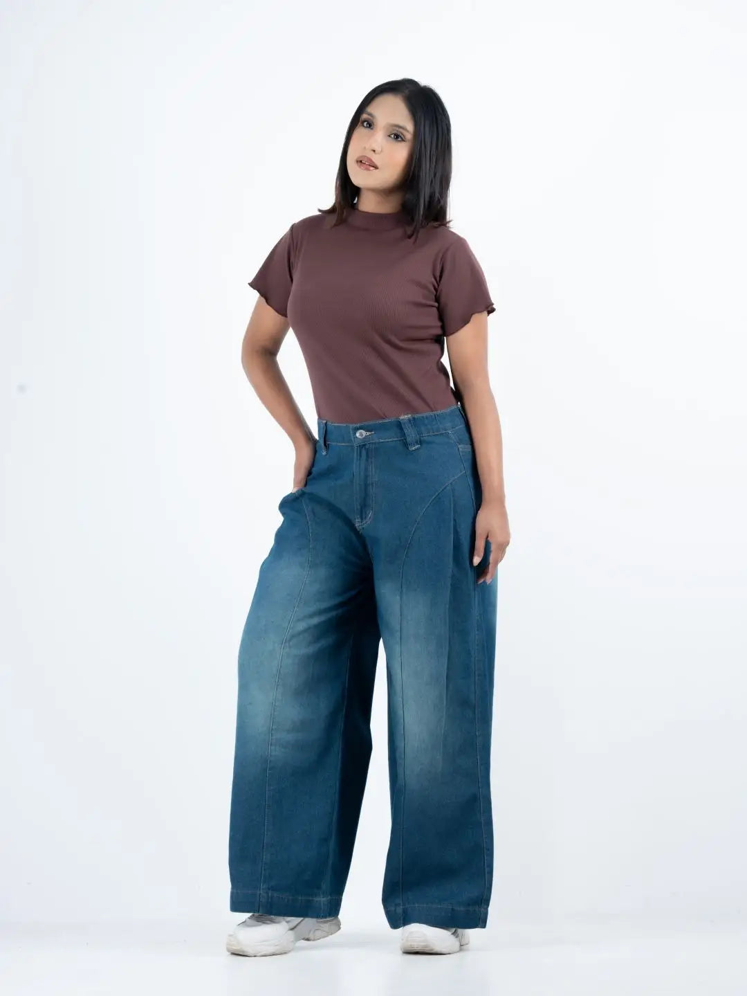 Super Baggy Waist Elastic Jeans – Mid Blue(1038)
