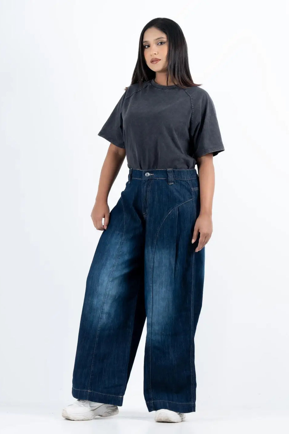 Super Baggy Waist Elastic Jeans – Dark Indigo(1038)
