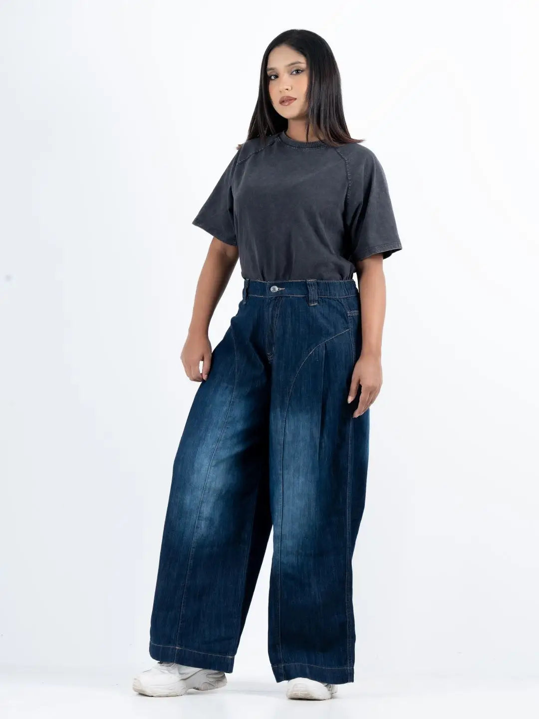 Super Baggy Waist Elastic Jeans – Dark Indigo(1038)