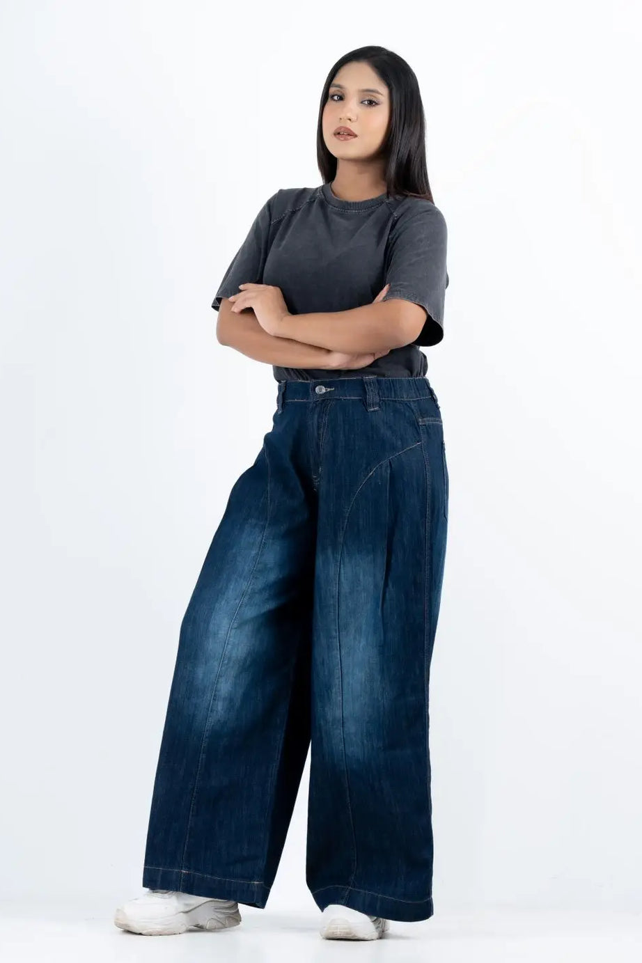 Super Baggy Waist Elastic Jeans – Dark Indigo(1038)