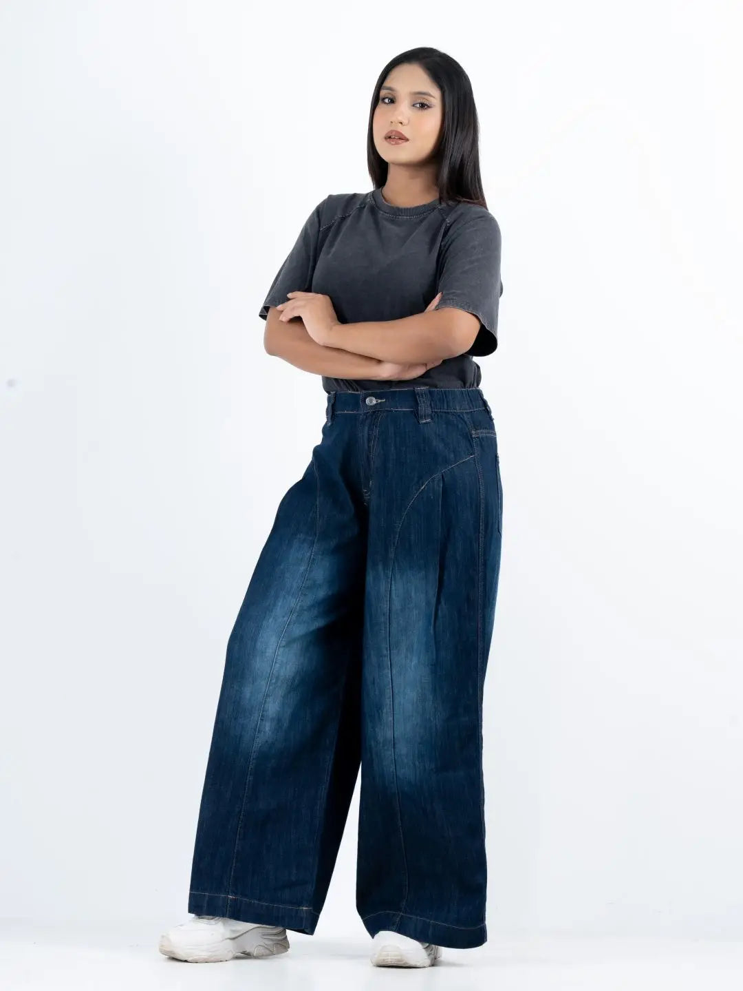 Super Baggy Waist Elastic Jeans – Dark Indigo(1038)