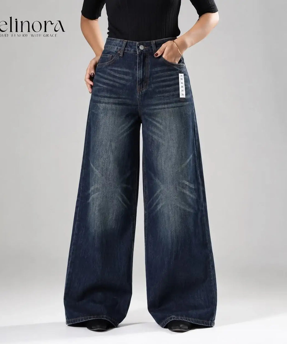 Classic Dark Tint Blue High Waist Wide Leg Soft Denim (1004)