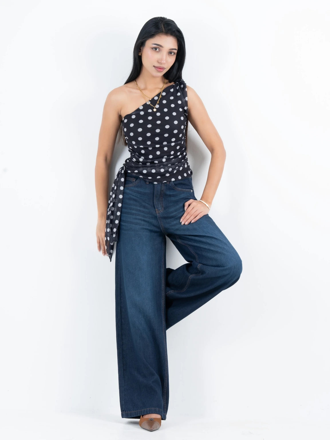 Classic Mid Blue High Waist Wide-Leg Soft Denim (1005)