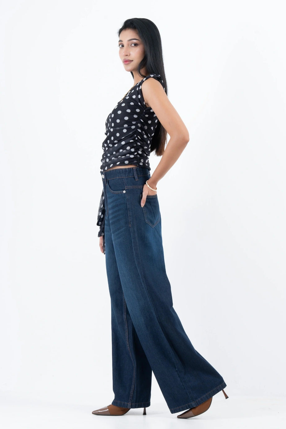 Classic Mid Blue High Waist Wide-Leg Soft Denim (1005)