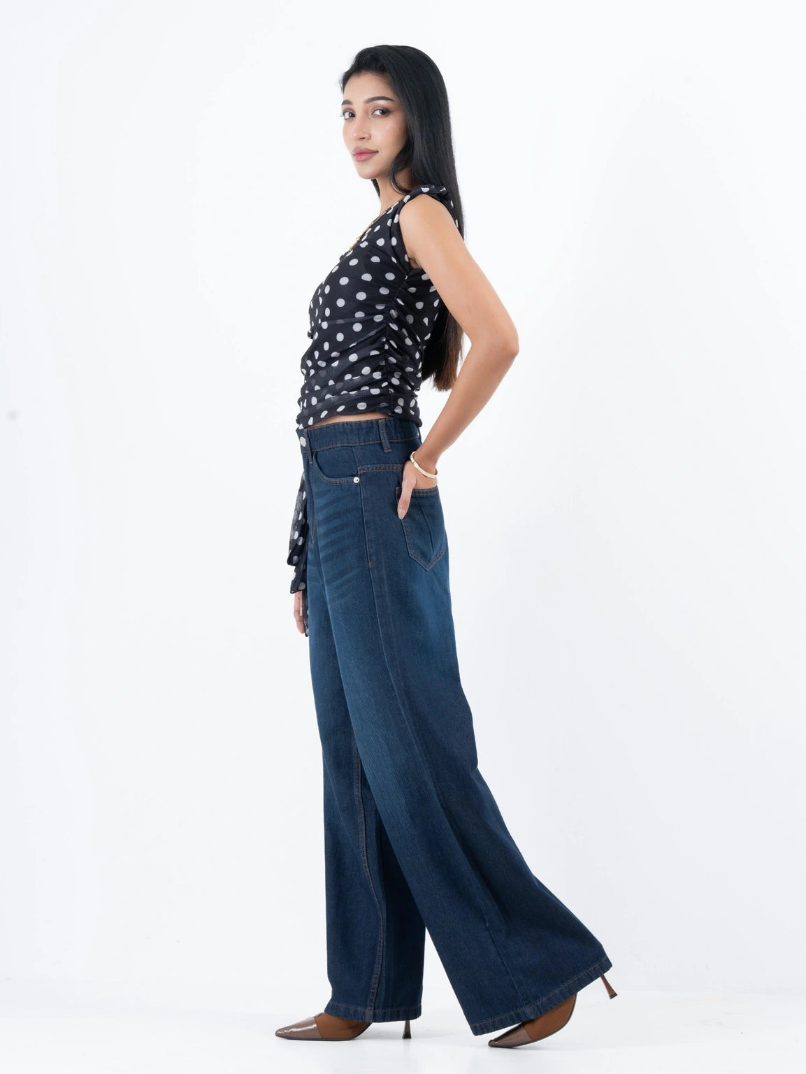 Classic Mid Blue High Waist Wide-Leg Soft Denim (1005)