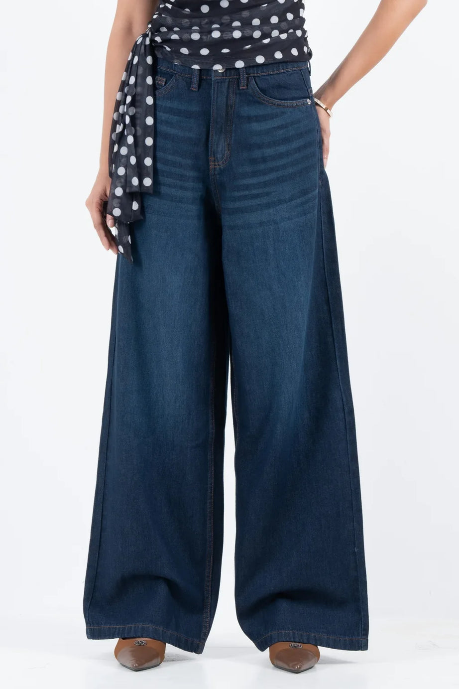 Classic Mid Blue High Waist Wide-Leg Soft Denim (1005)