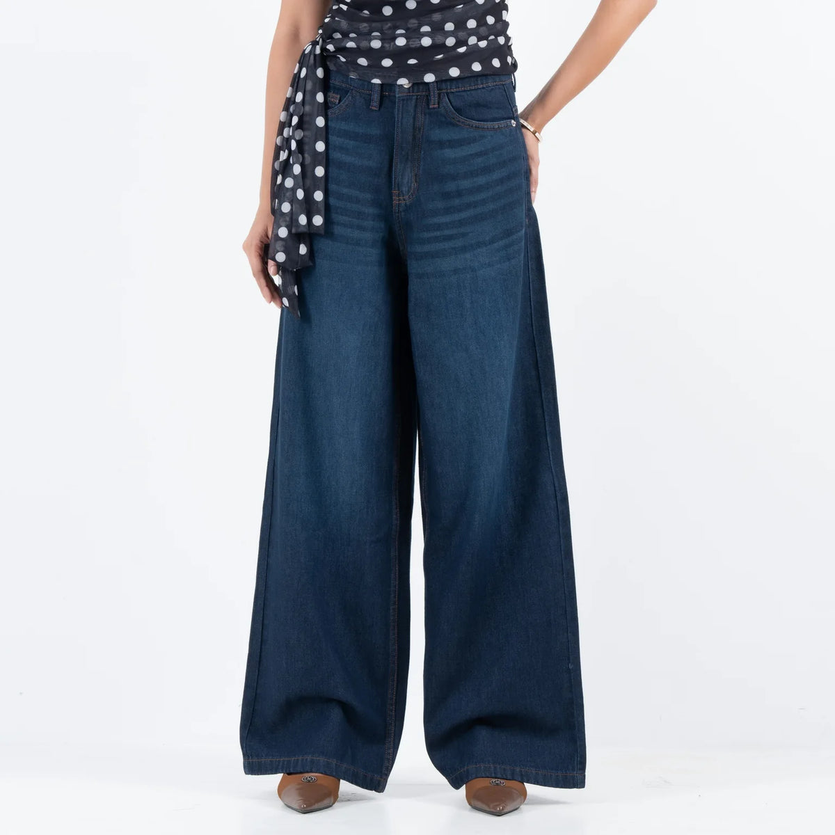 Classic Mid Blue High Waist Wide-Leg Soft Denim (1005)