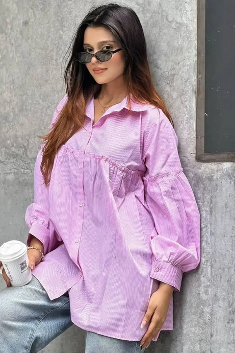 Pinstripe Gathered Shirt Pink (204)