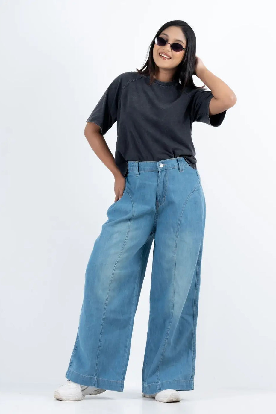 Super Baggy Waist Elastic Jeans – Light Blue(1038)