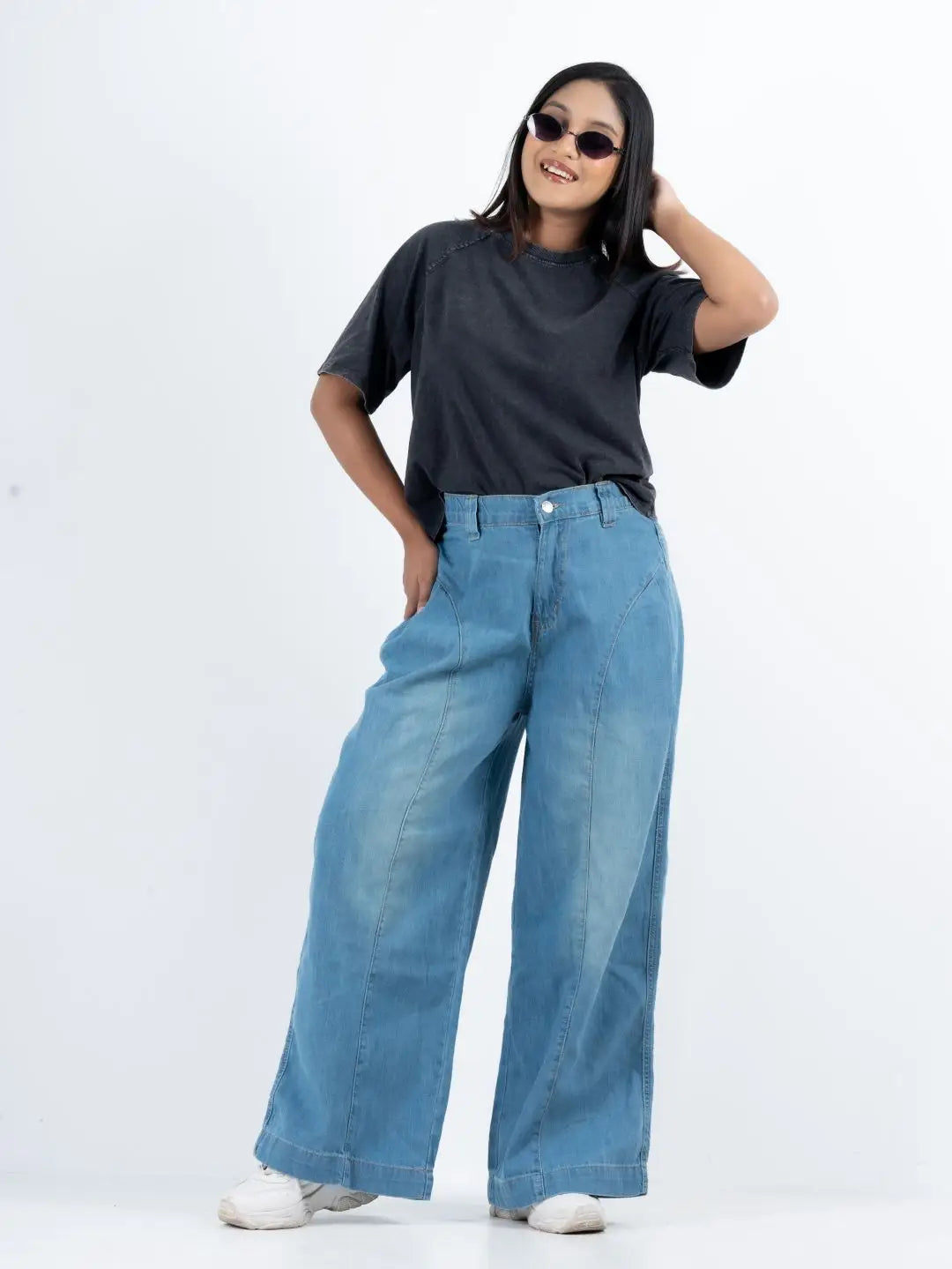 Super Baggy Waist Elastic Jeans – Light Blue(1038)