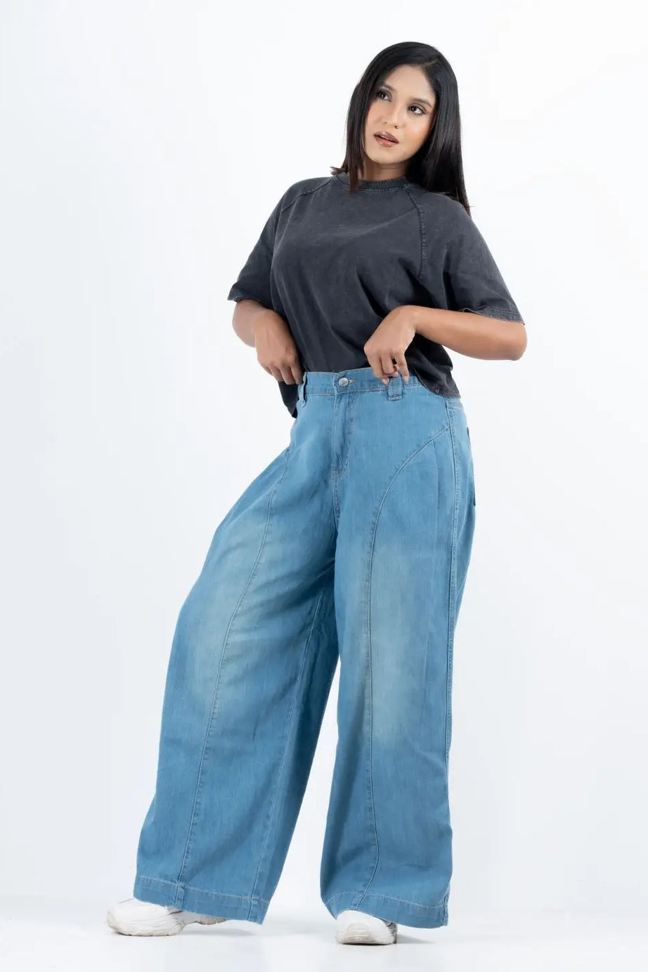 Super Baggy Waist Elastic Jeans – Light Blue(1038)