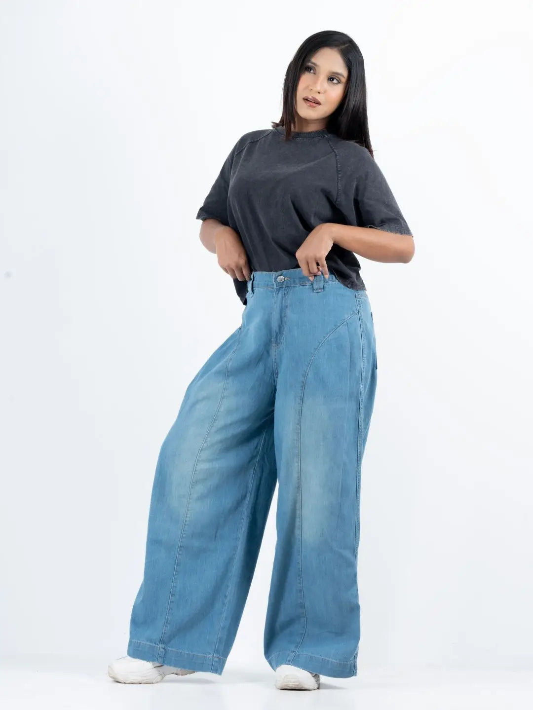 Super Baggy Waist Elastic Jeans – Light Blue(1038)