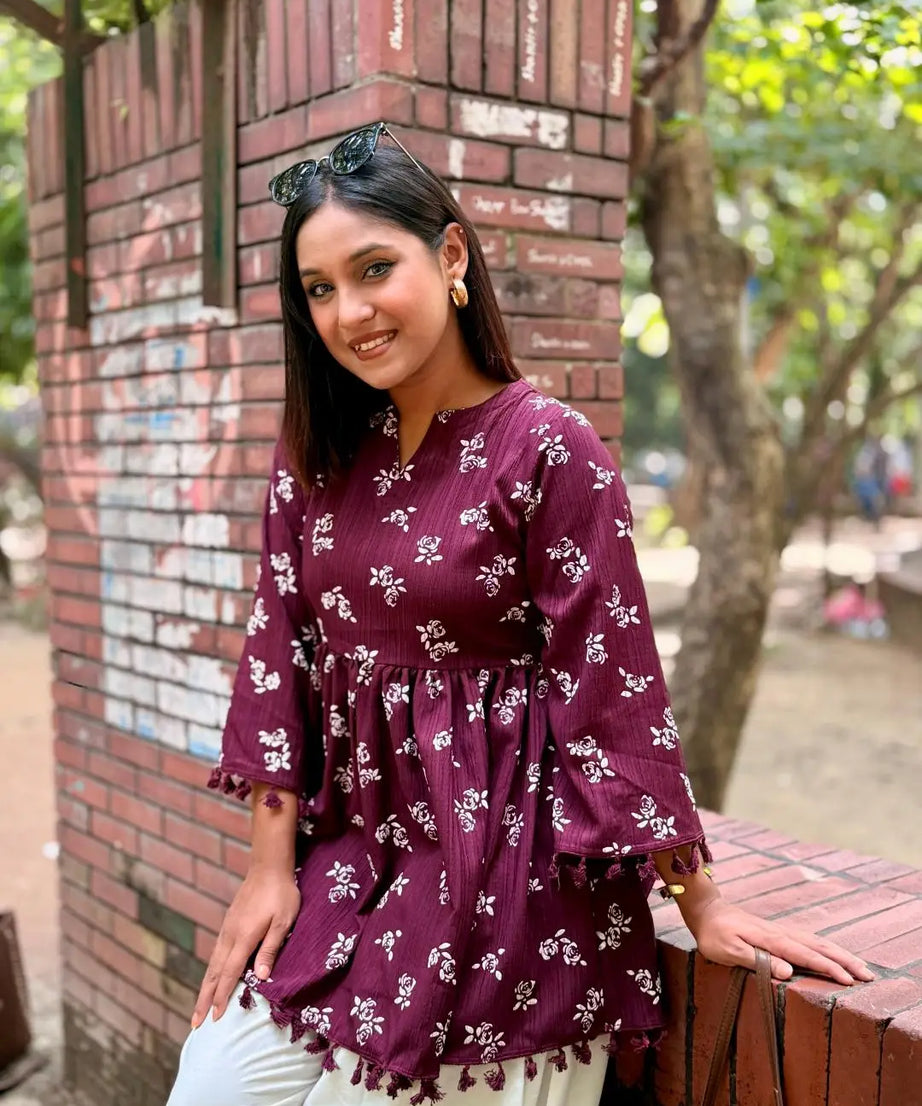 Floral Tassel Tunic – Maroon (109)