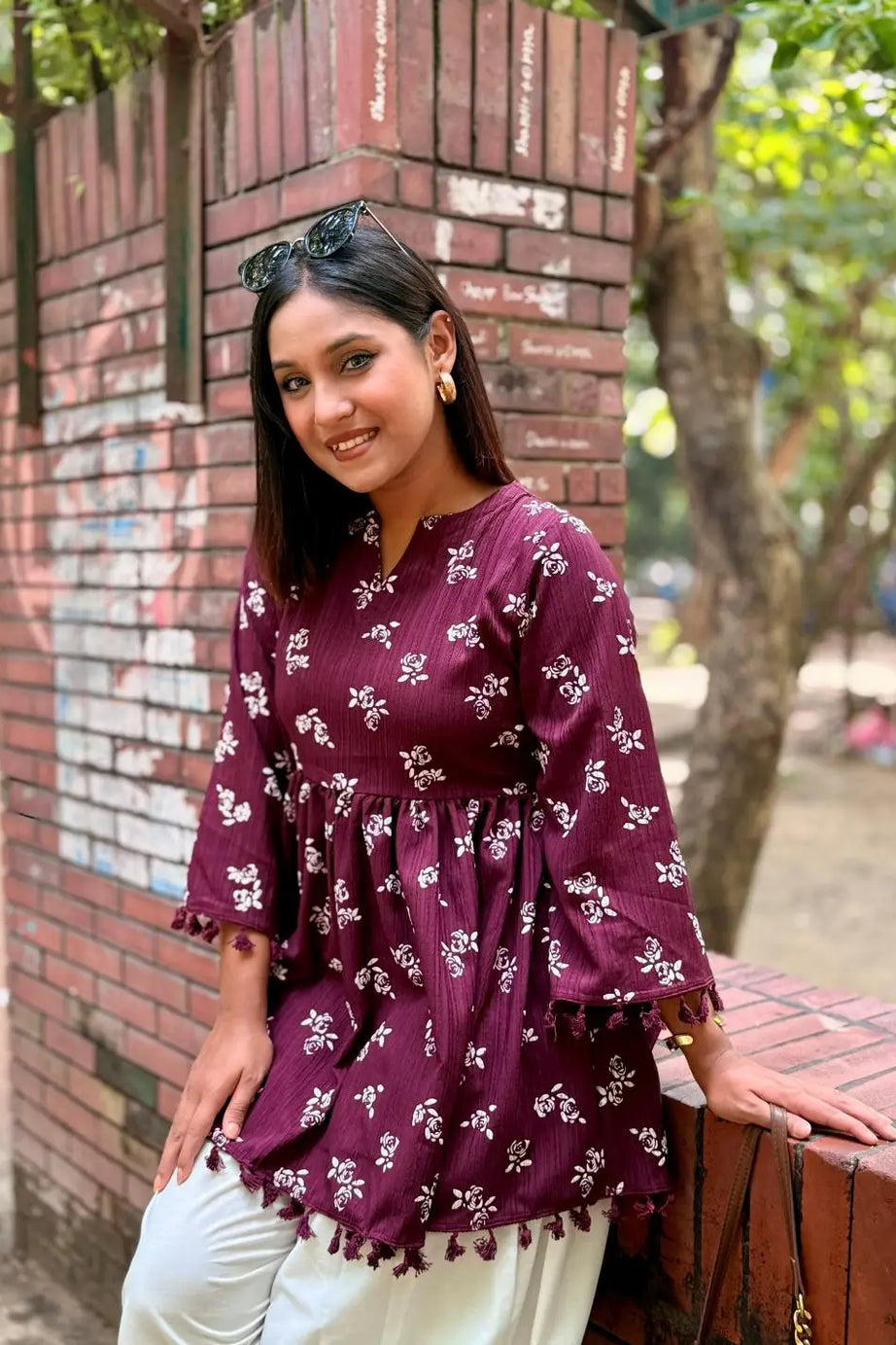 Floral Tassel Tunic – Maroon (109)