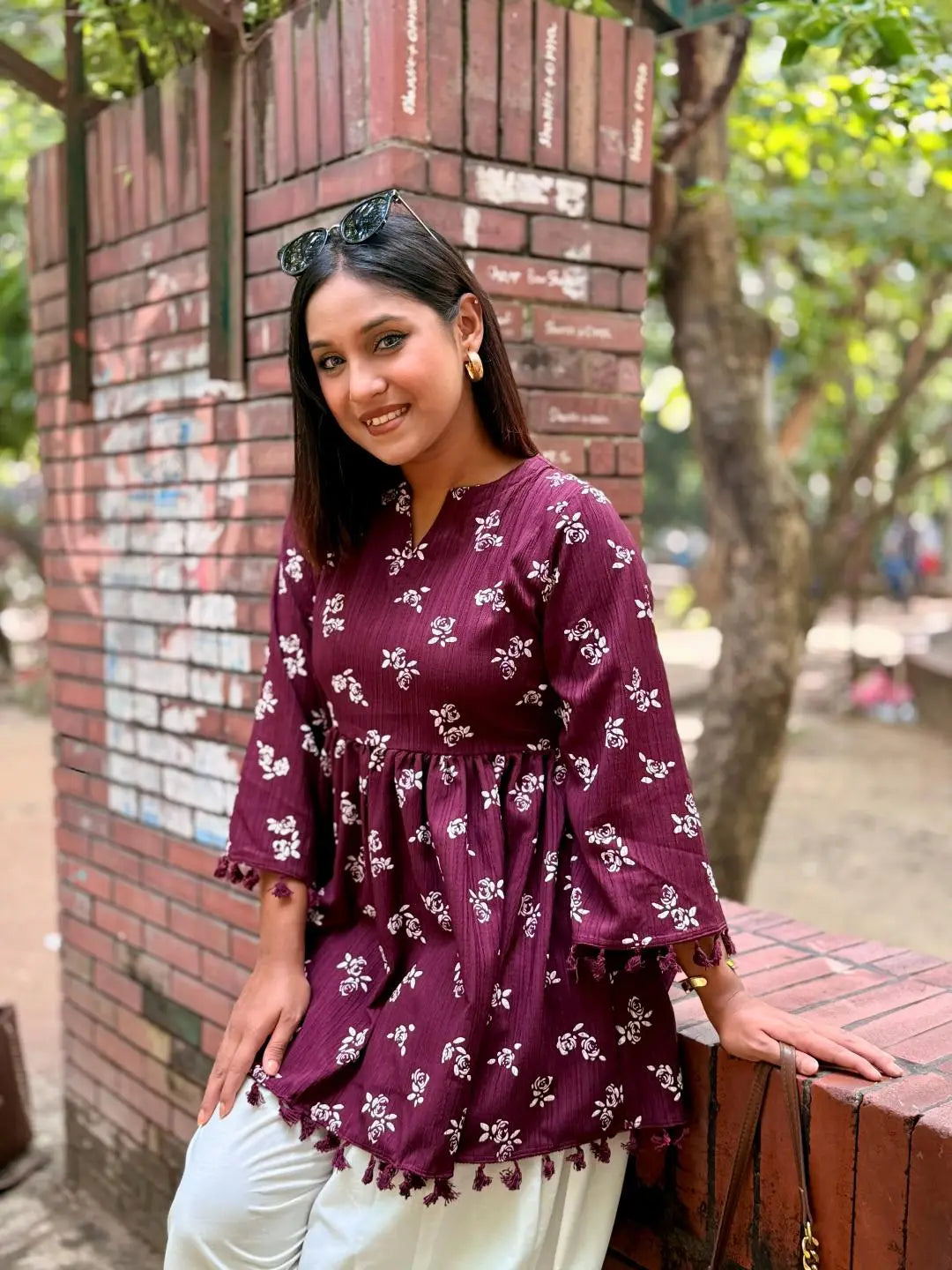 Floral Tassel Tunic – Maroon (109)