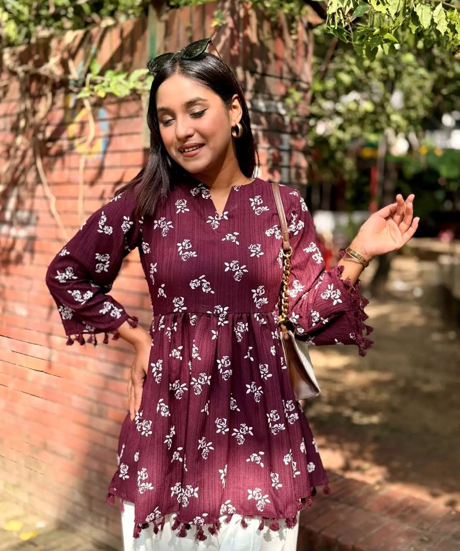 Floral Tassel Tunic – Maroon (109)