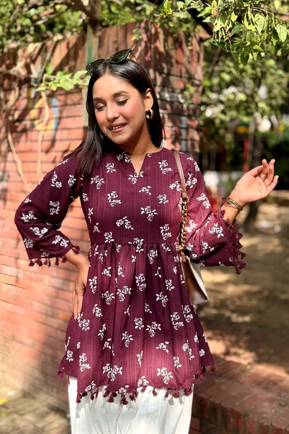 Floral Tassel Tunic – Maroon (109)