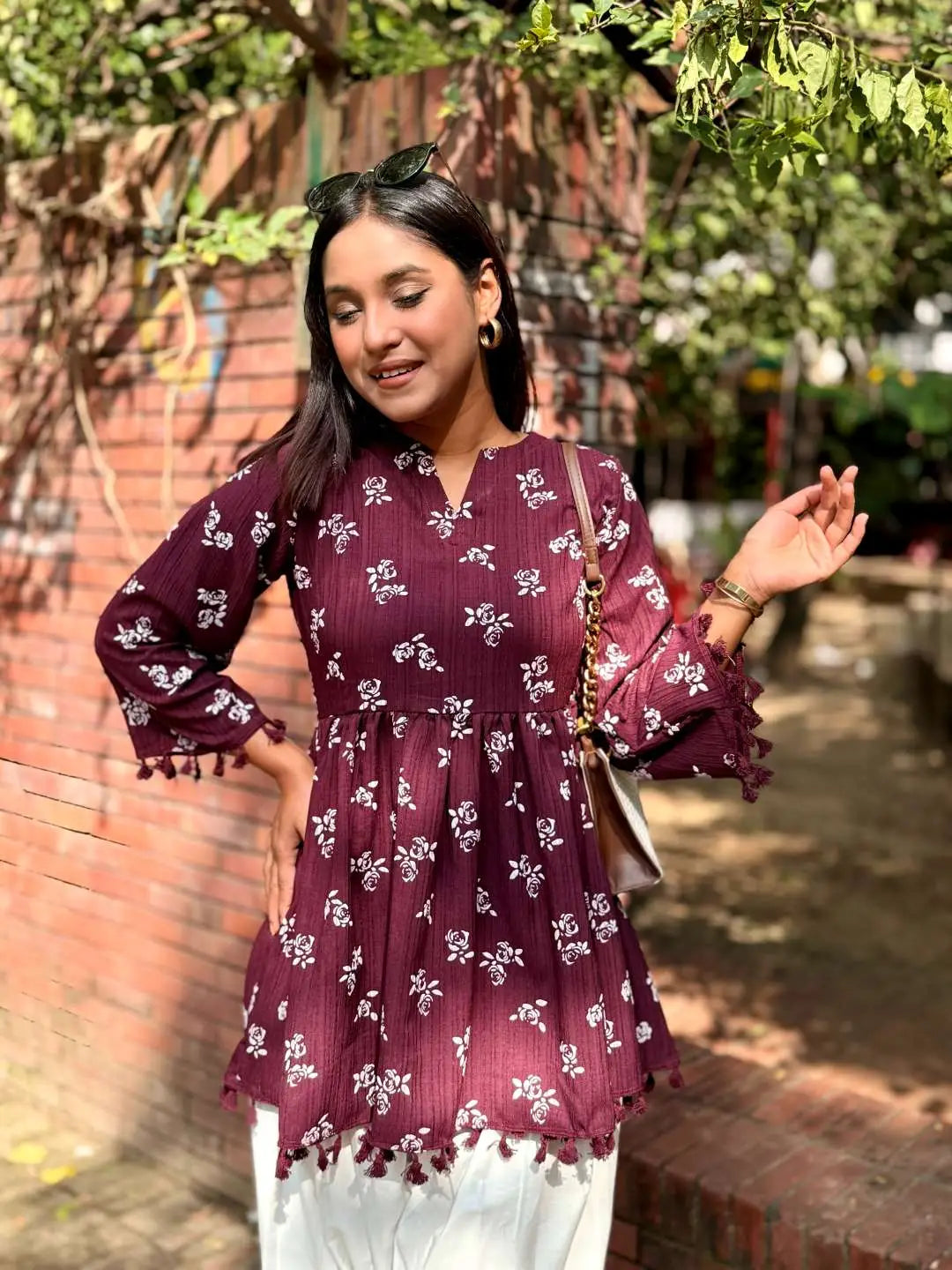 Floral Tassel Tunic – Maroon (109)