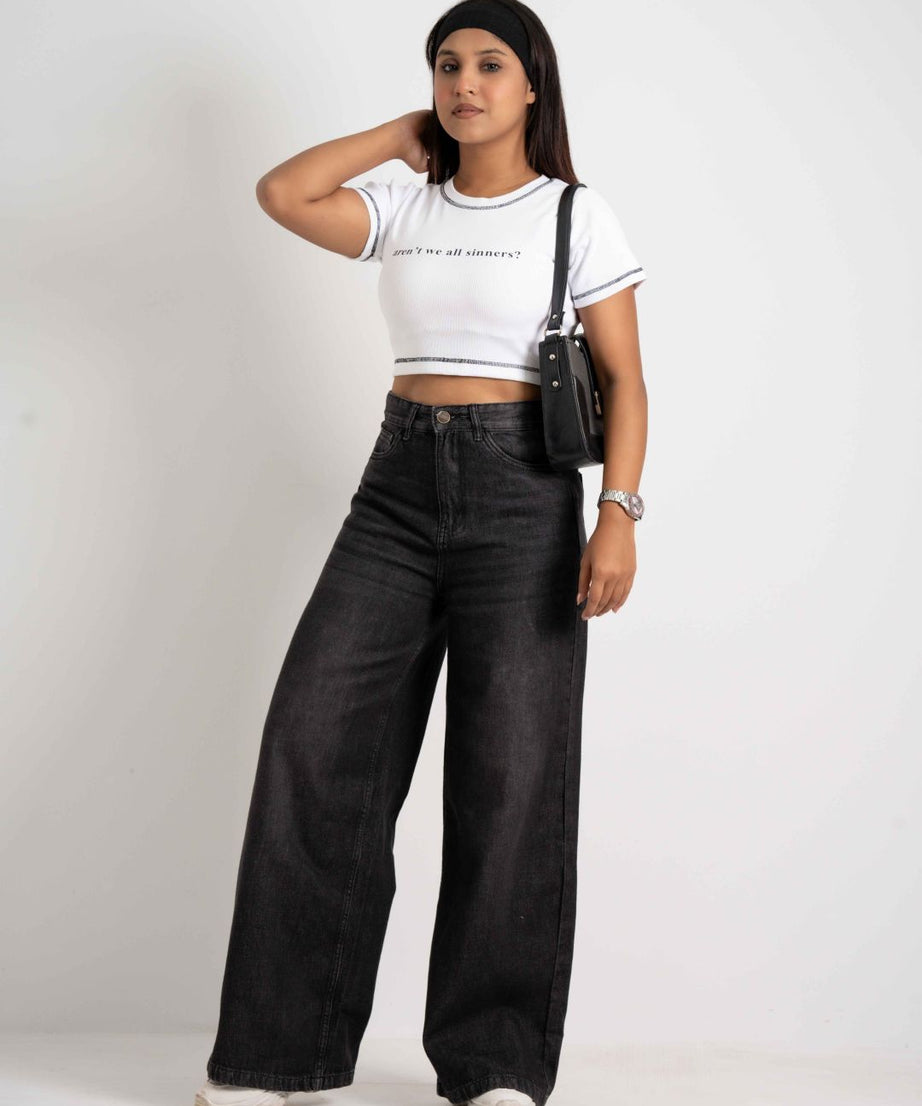 Classic Ash Black High Waist Wide Leg Soft Denim (1006)