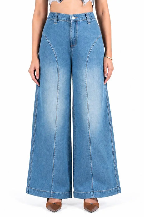 Super Baggy Waist Elastic Jeans – Light Blue(1038)